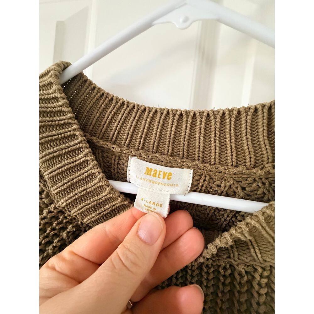 Maeve Anthropologie Olive Green Chunky Knit Cotton Sweater XL - Picture 3 of 9